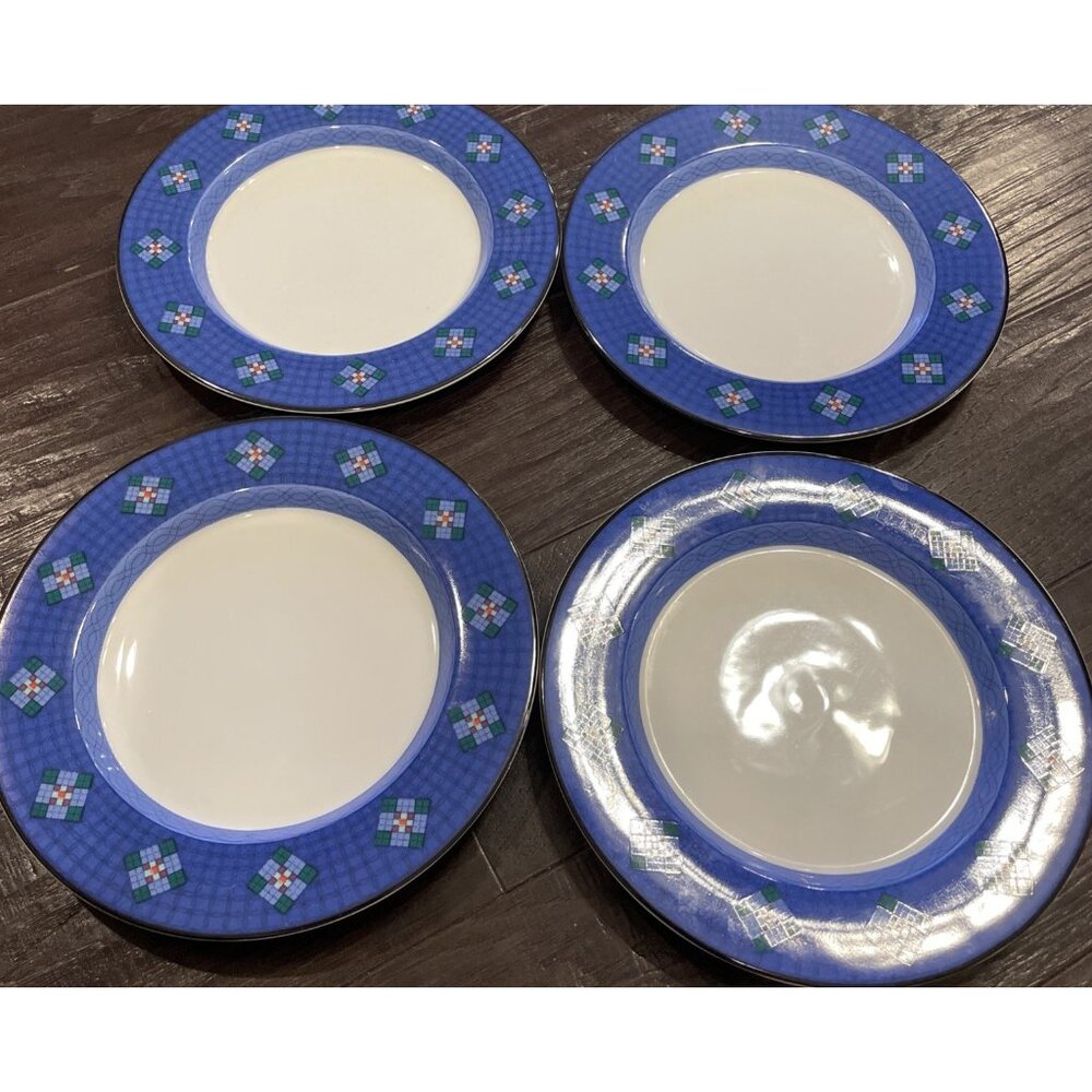 Dansk Nine Patch Quiltings Dinnerware Salad Plates Portugal Vintage Set Of 4